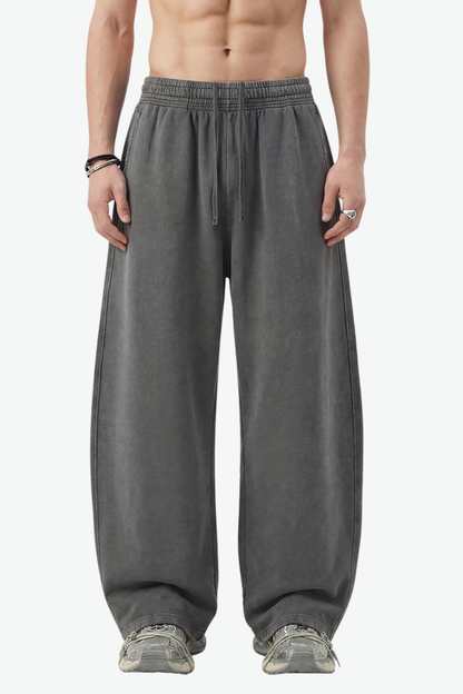 Unisex 360g Cotton Washed Elastic Curved Wide Pants