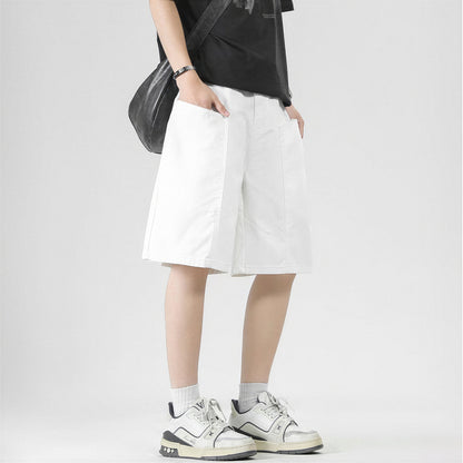 Men's Summer White Loose Wide-Leg Denim Shorts