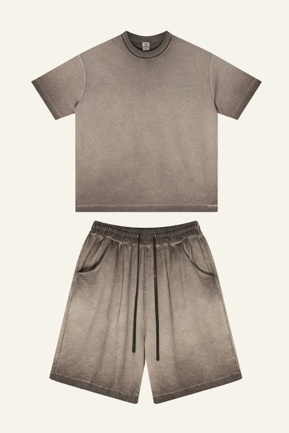 Women's Vintage Washed Cotton Set:T-shirt And Shorts