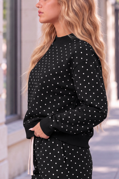 Women's Cozy Fleece Mock Neck Polka Dot Sweatshirt