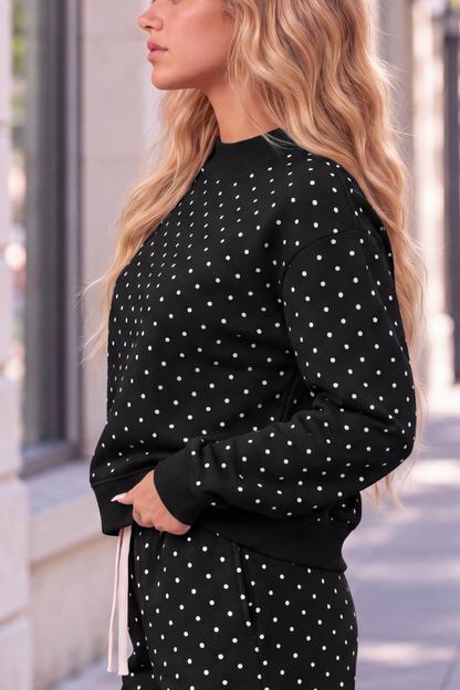 Women's Cozy Fleece Mock Neck Polka Dot Sweatshirt