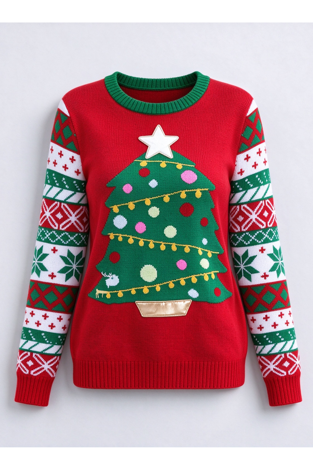 Women's Fall Christmas Red AOP Snowflake Knit Sweater