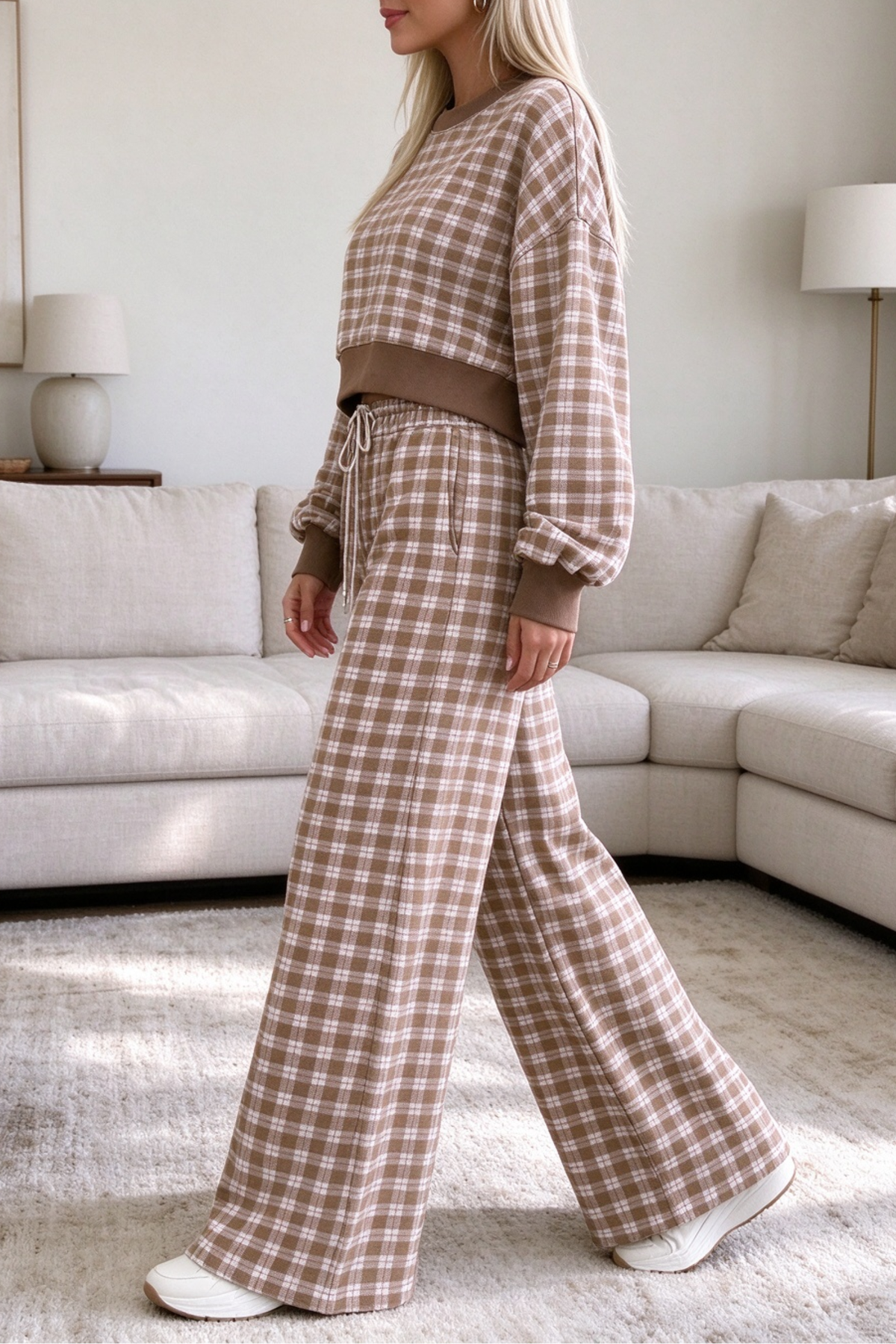 Women's Fall Polka Dot Colorblock Loose Two Piece Set