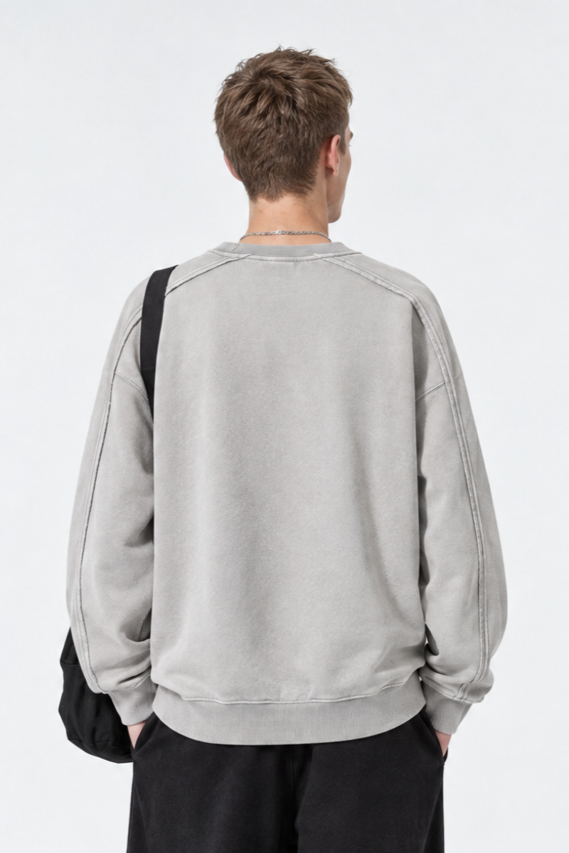 Men Fall Clothing Vintage Wax-Dyed Boxy Crew Sweatshirt