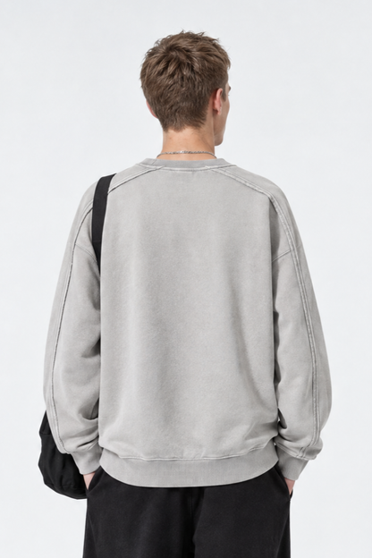 Men Fall Clothing Vintage Wax-Dyed Boxy Crew Sweatshirt