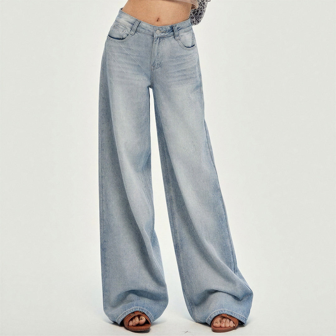 Women's Spring Gradient Washed Ultra Wide-Leg Denim Jeans
