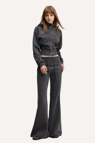 Women's Fall Fleece Open Front Sweatshirt & Pants Set - Slim