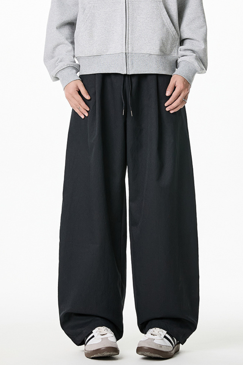 Men's Spring Pleated Japanese Street Loose Curved Wide Pants