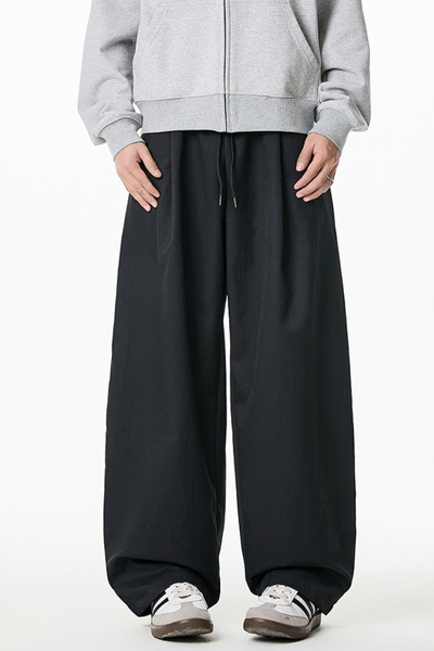 Men's Spring Pleated Japanese Street Loose Curved Wide Pants