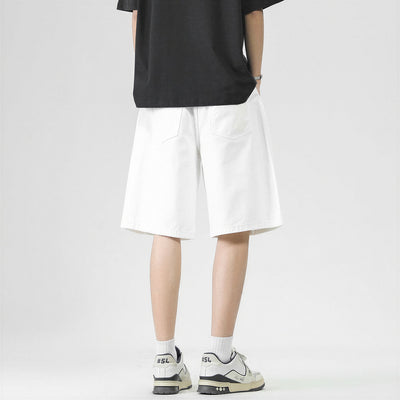 Men's Summer White Loose Wide-Leg Denim Shorts
