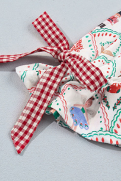 Women's Christmas Print Loungewear Set, Bow Tie Shorts