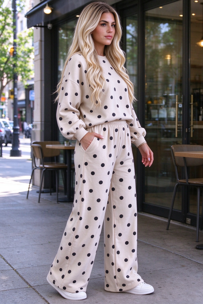Women Fall Clothing Polka Dot Sweatshirt Wide Leg Set