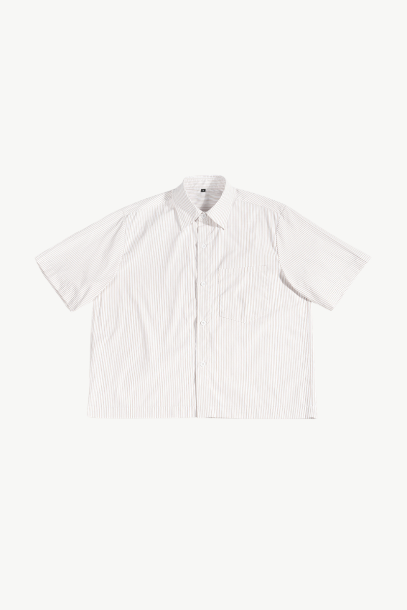 Men's Summer Woven Striped Loose Cropped Short Sleeve Shirt