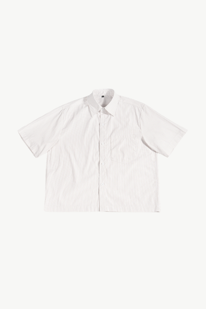 Men's Summer Woven Striped Loose Cropped Short Sleeve Shirt
