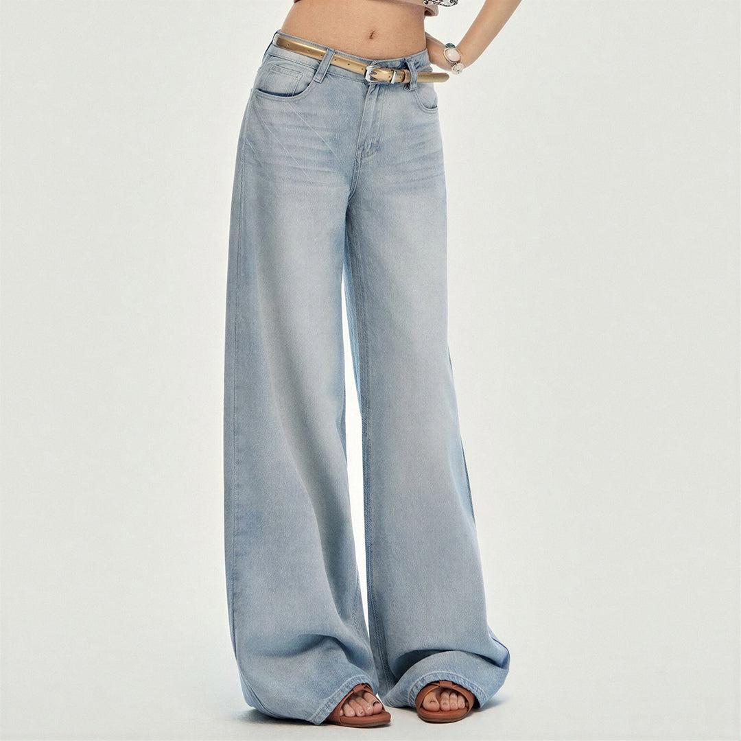Women's Spring Gradient Washed Ultra Wide-Leg Denim Jeans