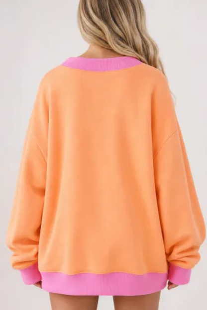Women Spring Color Block Oversized Crew Neck Sweatshirt