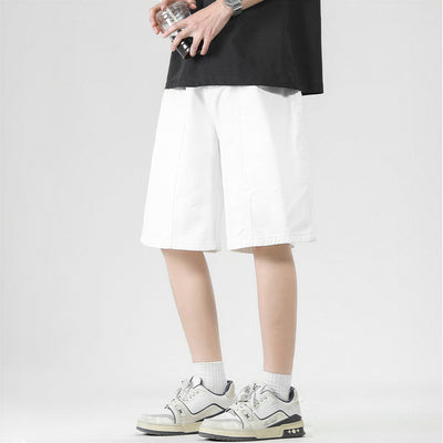 Men's Summer White Loose Wide-Leg Denim Shorts