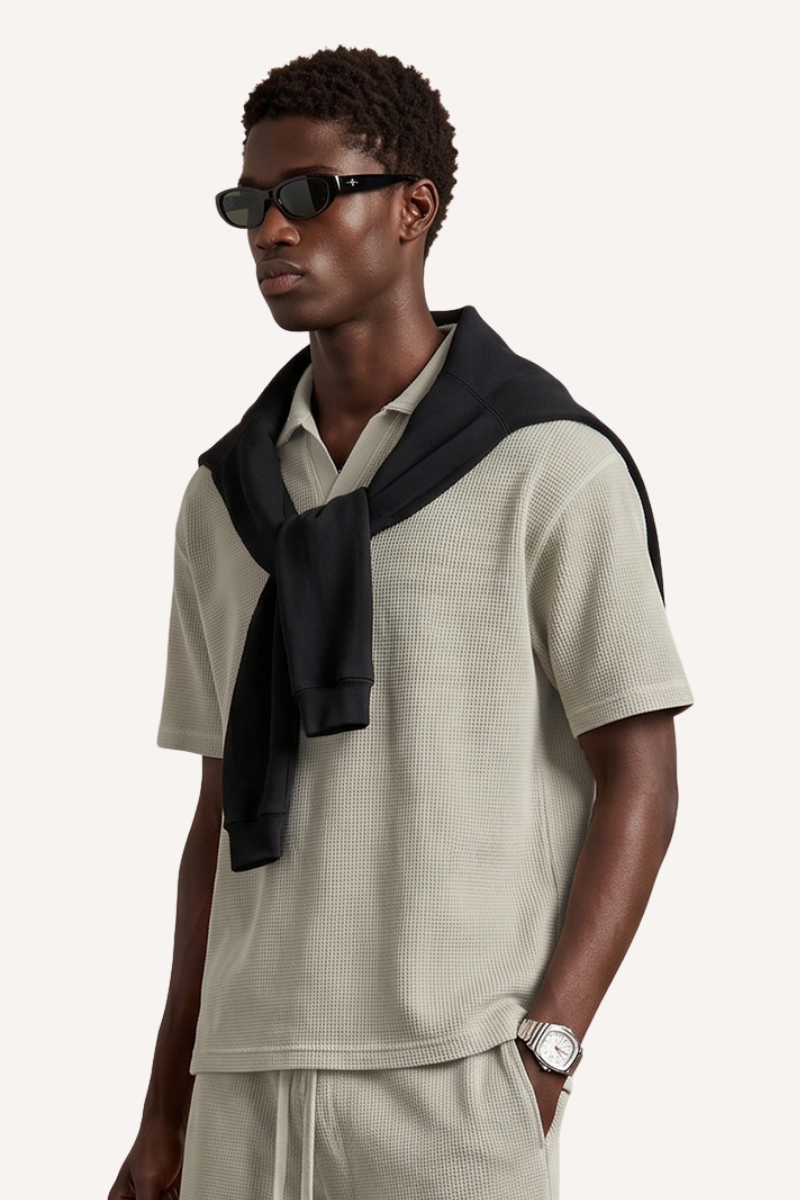 Men's Summer Vintage Washed Waffle Breathable Loose Polo