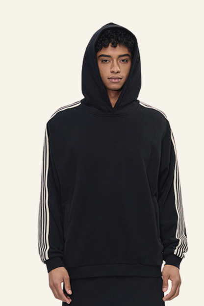 Men's Streetwear Side-Striped Solid Hoodie