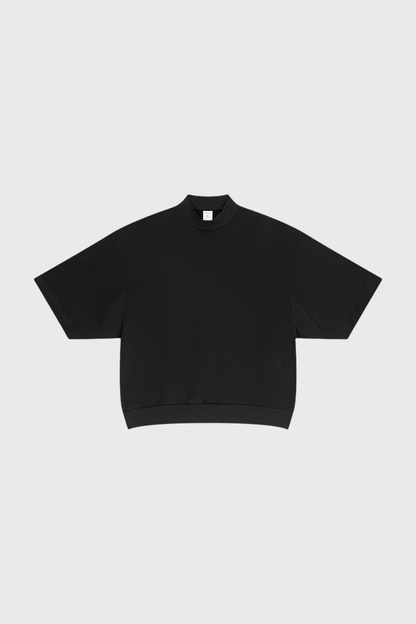 Men's Summer Mock Neck 305g Cotton Boxy Dolman Ribbed Tee