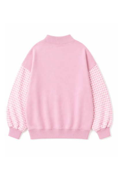 Women Fall Gingham Sleeve Mock Neck Oversized Sweatshirt