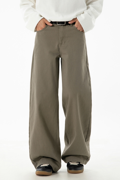 Men's Fall Twill Loose Straight Cotton Semi-Elastic Pants