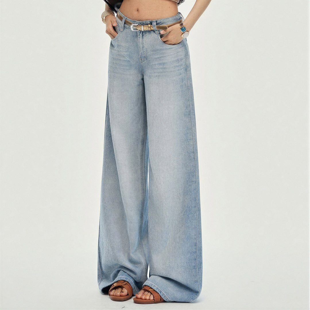 Women's Spring Gradient Washed Ultra Wide-Leg Denim Jeans