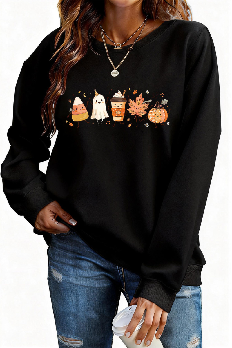 Women Fall Halloween Ghost Pumpkin Graphic Sweatshirt
