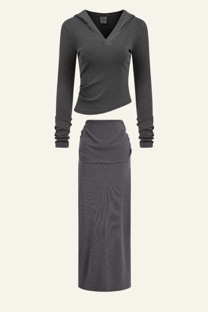 Women's Slim Fit Set:Long Seelve Top & Maxi Skirt