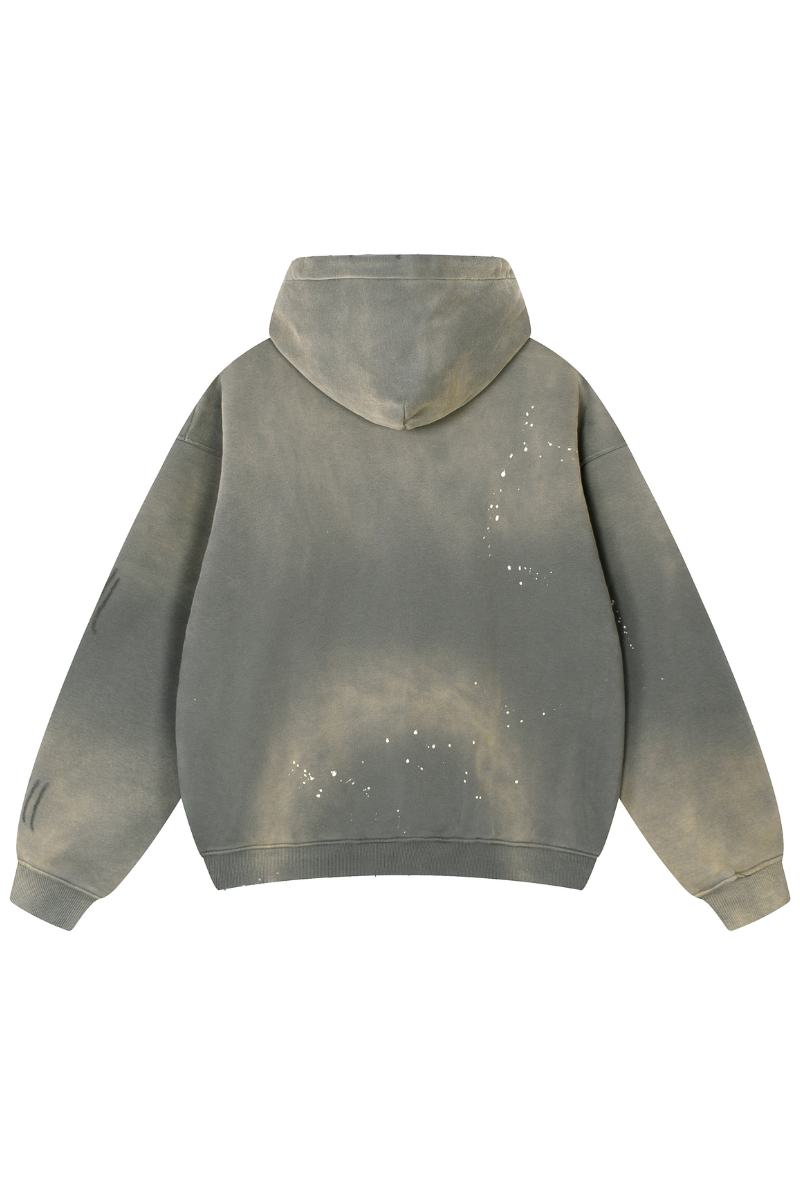 Unisex Fall Splatter-Wash Distressed Pullover Hoodie