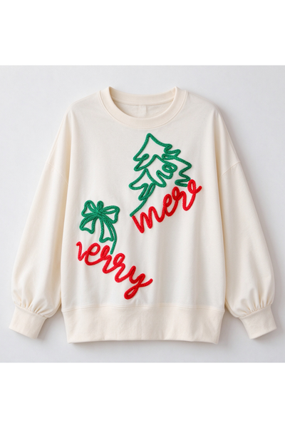 Women's Fall Christmas Bow Graphic Long Sleeve Sweatshirt