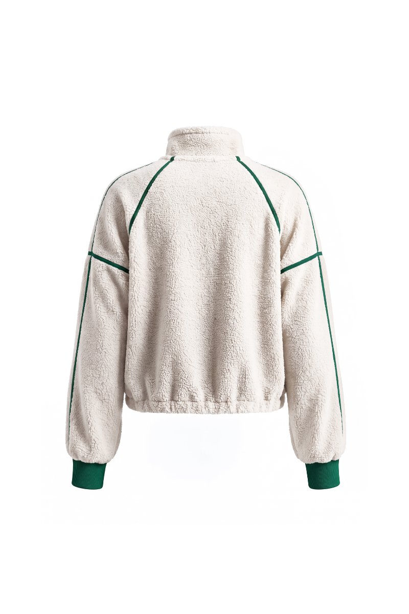 Unisex Fall Clothing Half-Zip Colorblock Sherpa Jacket