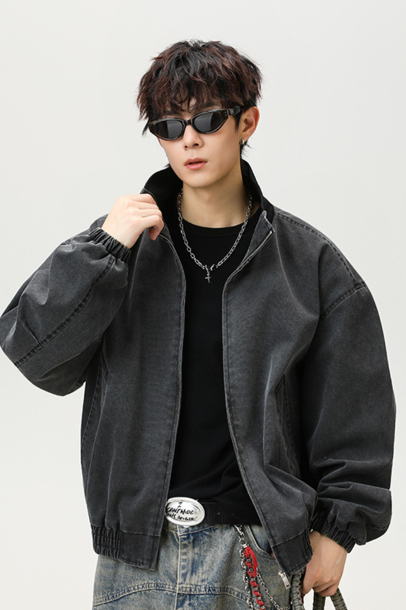 Men's Streetwear Solid Stand Collar Bomber Jacket