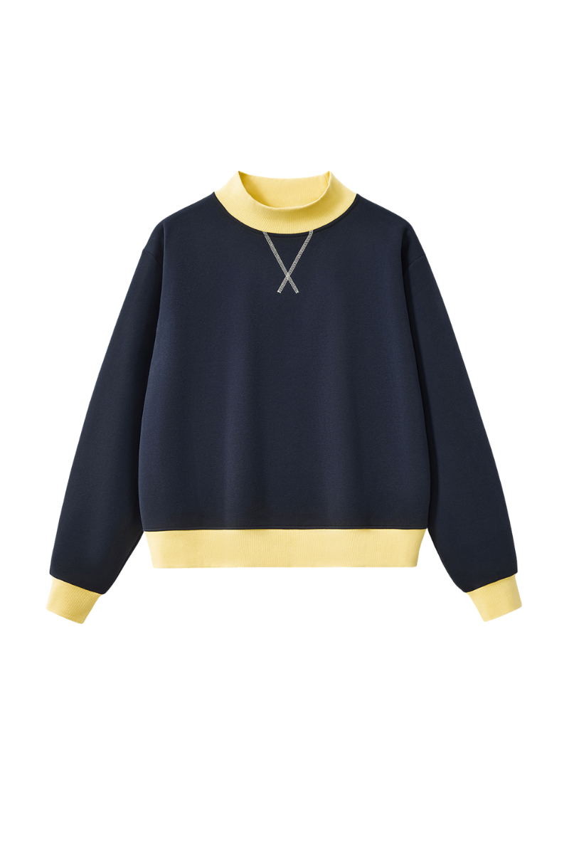 Unisex Fall Winter Colorblock Cross-Neck Cropped Sweatshirt
