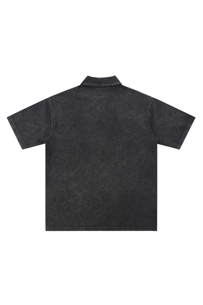 Men Summer 320G Snow Washed Cotton Short Sleeve Polo Shirt