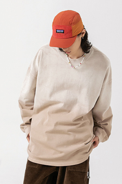 Unisex Heavy Washed American Gradient Loose Long Sleeve Tee