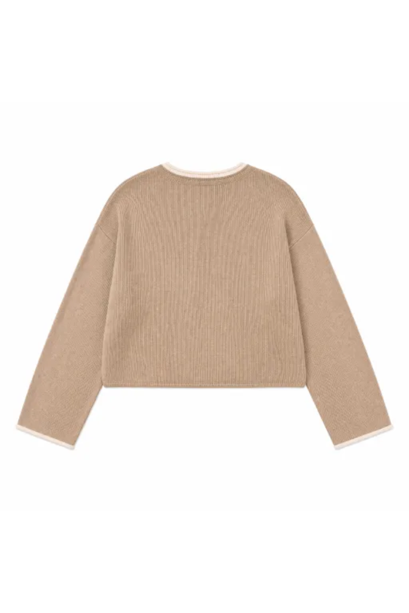 Women Spring Faux Layered Cropped Flare Sleeve Knit Sweater