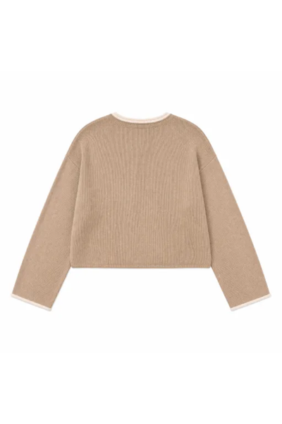 Women Spring Faux Layered Cropped Flare Sleeve Knit Sweater