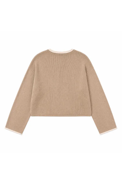Women Spring Faux Layered Cropped Flare Sleeve Knit Sweater
