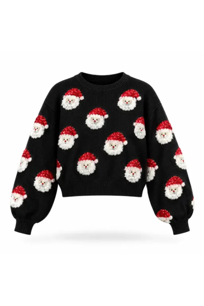 Women Fall Clothing Soft Christmas 3D Santa Cropped Sweater