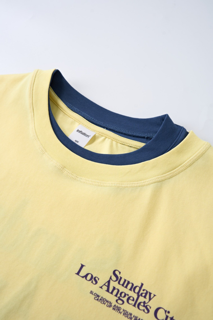 Men's Colorblock Double Collar Letter Print Oversized Tee
