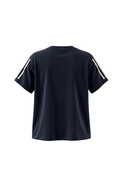 Women Summer Side Stripe Cropped Short Sleeve T Shirt