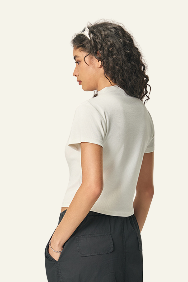 Women's Streetwear  High-neck Slim  Dopamine  T-shirt