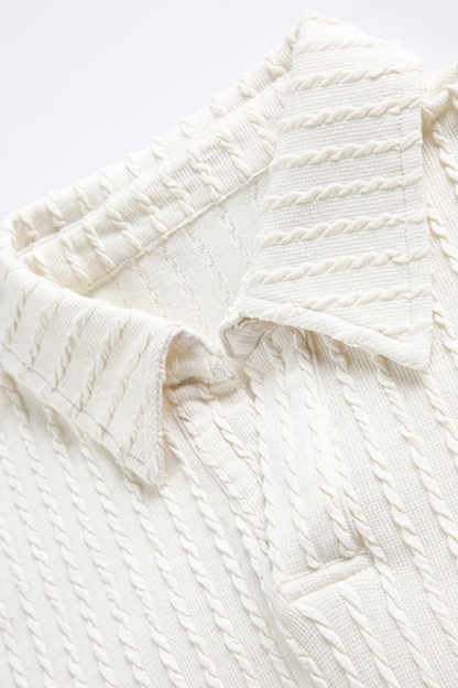 Unisex Spring Old Money Textured Stripe Knit Polo