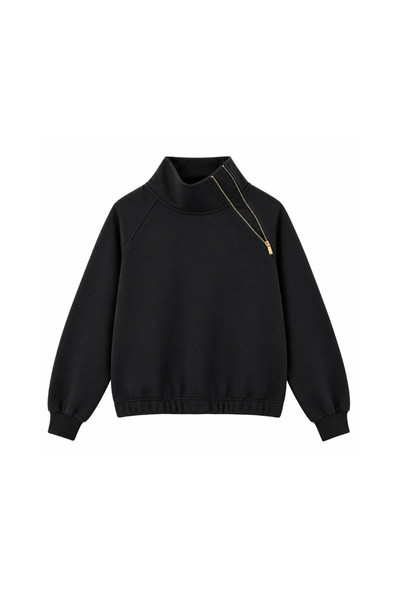 Women Fall Clothing Asymmetric Zip Mock Neck Sweatshirt