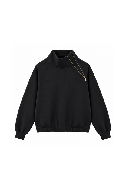 Women Fall Clothing Asymmetric Zip Mock Neck Sweatshirt
