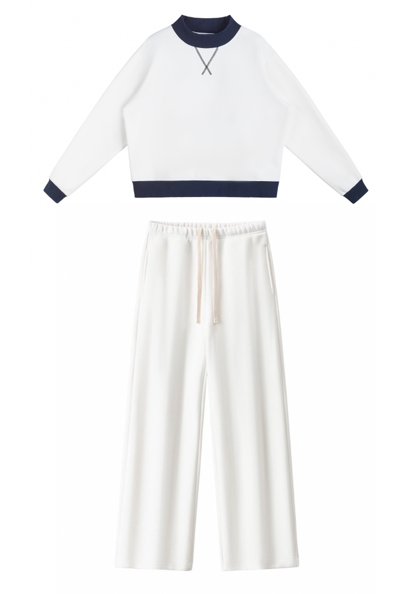 Women Fall Mock Neck Sweatshirt Wide Leg Pants Set