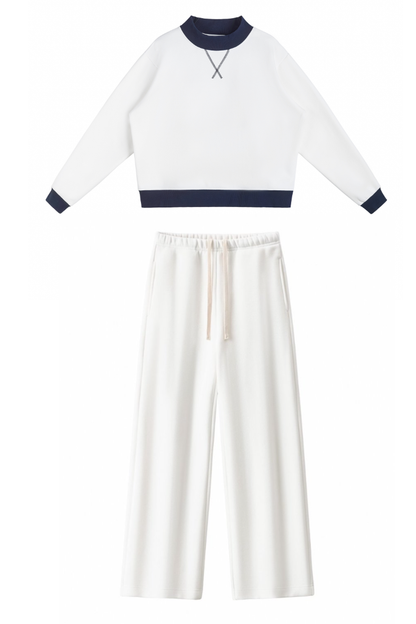 Women Fall Mock Neck Sweatshirt Wide Leg Pants Set