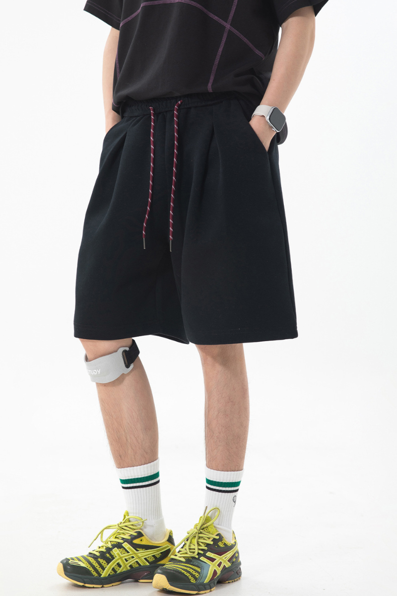 Men's Summer Pleated Drawstring Colorblock Sweat Shorts