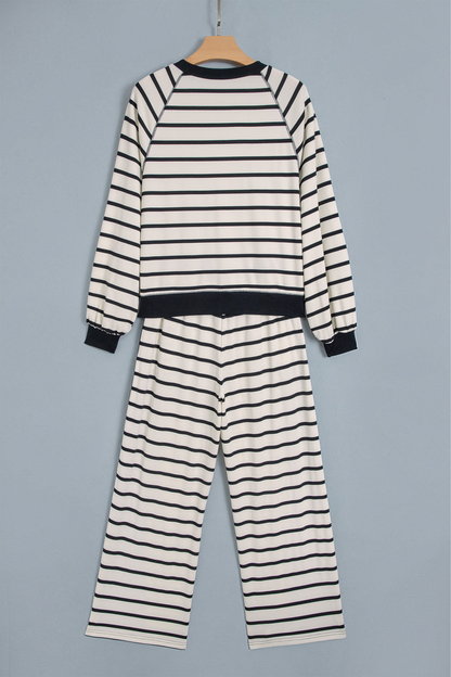 Women's Fall Striped Colorblock Drawstring 2 Piece Set